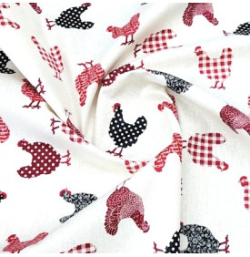 Tissu Coton Enduit / Graphique Mini Poulette - Rouge | Coupon