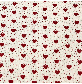 Coupon Coton Enduit « Mini Cœur » Ivoire/ Rouge