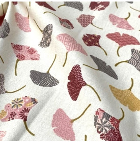 Coupon Coton Enduit– « Ginkgo »Ivoire/ Rose