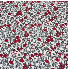 Tissu Coton Enduit / Fleurs Léonie - Beige & Rouge | Coupon