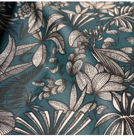 Tissu Coton Enduit / Fleurs Java - Bleu | Coupon