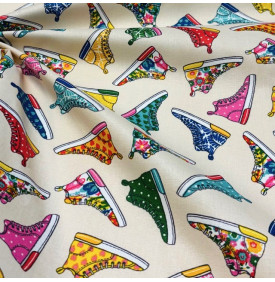 Tissu Coton Enduit / Graphique Baskets - Multicolores | Coupon