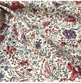 Tissu Coton Enduit / Fleurs Mini Indienne - Beige & Bordeaux | Coupon