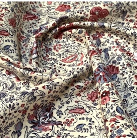 Coupon Coton Enduit « Mini Indienne » Beige/ Bordeaux