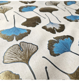 Coupon Tissu Palace Foil « Biloba » - Or/ Bleu