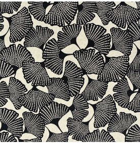 Tissu Aspect Lin / Motif Fleur Gingko Wax - Noir | Coupon