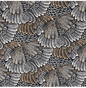 Tissu Aspect Lin / Motif Plume - Plumages Beige