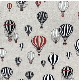 Tissu Aspect  / Motif Montgolfière Tuileries - Rouge & Noir - Coupon