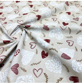 Coupon Tissu Palace – Cœurs Écru / Rouge