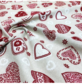 Coupon Tissu Palace - Cœurs de Noël Rouge & Écru