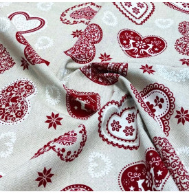 Coupon Tissu Palace - Cœurs de Noël Rouge & Écru