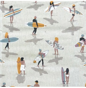 Tissu Aspect Lin / Motif Surfeurs - Multicolore | Coupon
