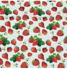 Tissu Aspect Lin / Motif Gourmand Mini Fraises - Rouge | Coupon