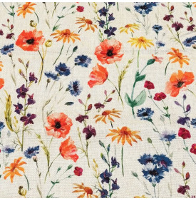 Tissu Aspect Lin / Fleurs Champêtres Multicolore | Coupon