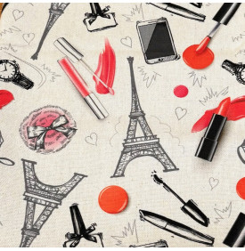 Coupon Tissu Aspect Lin – Paris Chic Rouge / Noir