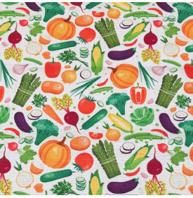 Tissu Aspect Lin / Motif Légumes Primeur - Multicolore