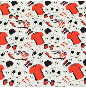 Tissu Aspect Lin / Motif Enfant - Football Rouge | Coupon