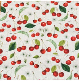 Coupon Tissu Aspect Lin – Mini Cerises Rouges