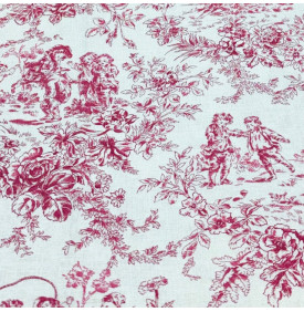 Coton imprimé Mini Pastorale rouge – motif toile de Jouy aux scènes champêtres, élégant et intemporel.