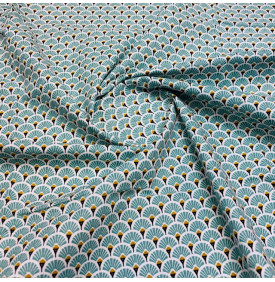Coupon Coton - Éventails Doré - Bleu Turquoise