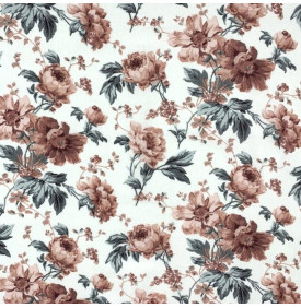 Tissus Coton Enduit / Fleurs Scarlet - Bois de Rose - Coupon