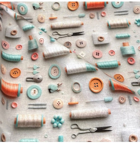 Coton digital imprimé Couture 3D gris, motif couture graphique avec effet relief.