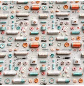 Coton digital imprimé Couture 3D gris, motif couture graphique avec effet relief.