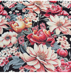 Tissu jacquard floral esprit tapisserie, motif élégant sur fond sombre