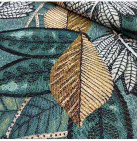 Tissu Jacquard / Feuillage Tropical Émeraude | Coupon