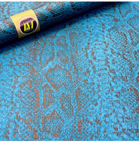 Simili cuir effet reptile croco & snake, finition mate, coloris bleu canard profond, idéal pour sacs et accessoires.