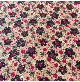 Tissu liège imprimé à motif petites fleurs noires et rouges