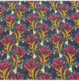 Tissu liège imprimé à motif palmier corail et vert paon