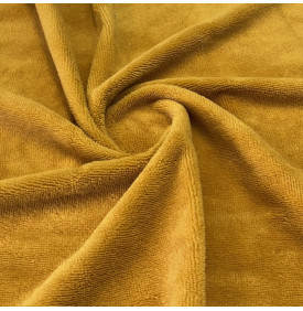 Tissu éponge bambou velours jaune moutarde  très doux et absorbant