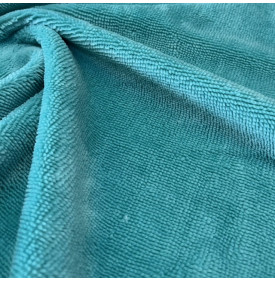 Tissu éponge bambou velours bleu lagon  très doux et absorbant