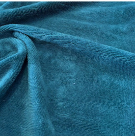Tissu éponge bambou velours bleu paon  très doux et absorbant