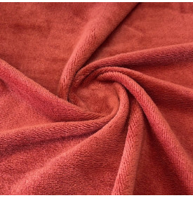 Tissu éponge bambou velours rouge paprika  très doux et absorbant