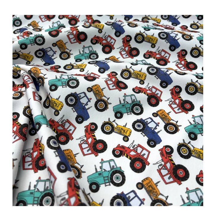 Tissus Sergé de Coton / Graphique Tracteur Vintage - Multicolore - Coupon