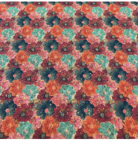 Tissu liège imprimé à motif coquelicots corail et terracotta