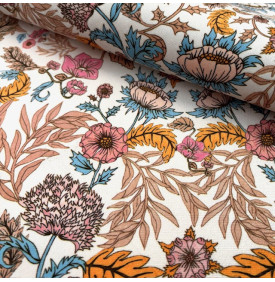 Tissu Velours Imprimé / Motif Fleurs - Herbier Ivoire & Ocre | 29.90 €/M