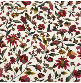 Velours Palatine d’ameublement au motif floral Jardin Sauvage sur fond crème