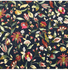 Velours Palatine d’ameublement au motif floral Jardin Sauvage sur fond bleu nuit