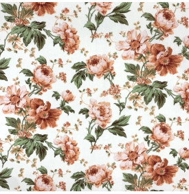 Tissus Coton Enduit / Fleurs Scarlet - Corail - Coupon