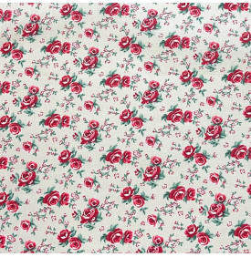 Coton enduit imprimé à fleurs rouges sur fond lin naturel, tissu imperméable léger et souple