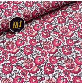 Coton enduit imprimé à fleurs roses, tissu imperméable léger et souple