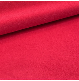 Coupon tissu suédine rouge au toucher velours, intense et élégant, idéal pour des créations couture fortes et intemporelles.