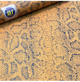 Simili cuir effet reptile croco & snake, finition mate, coloris jaune orangé lumineux, idéal pour sacs et accessoires.