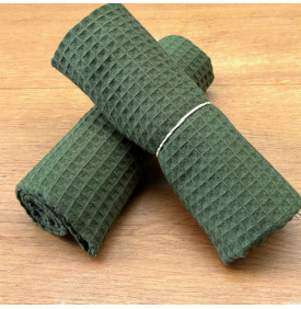 Éponge nid d’abeille vert fougère en coton gaufré, absorbante et facile à coudre