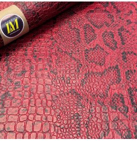 Tissu Simili Cuir / Motif Reptile - Croco Snake Rouge | Coupon