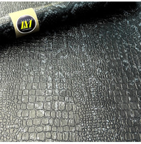 Simili cuir effet reptile croco & snake, coloris Noir Gris, finition brillante