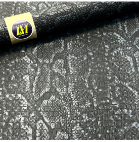 Tissu Simili Cuir / Motif Reptile - Croco Snake Mat - Noir & Gris |Coupon